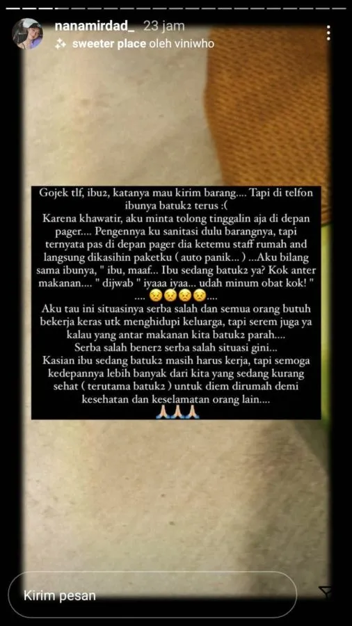 Waswas karena Makanannya Diantarkan Driver Ojol yang Sedang Batuk, Nana Mirdad Tuai Beragam Respons 3