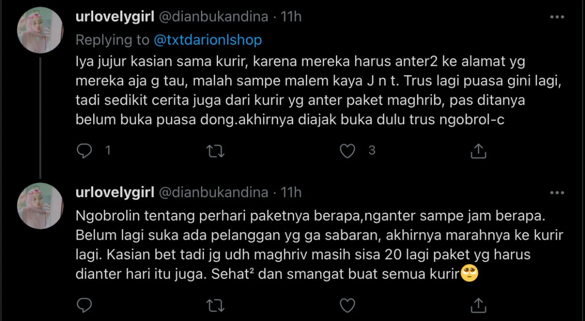 Beragam Simpati dan Dukungan Warganet untuk Kurir Ekspedisi Menjelang Lebaran. Respek Banget! 21
