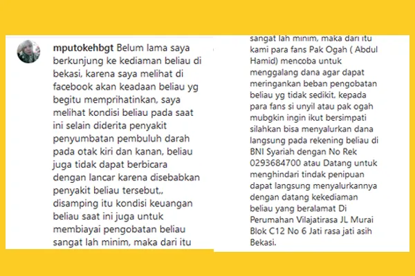 Lama Tak Terdengar Kabar, Pak Ogah Diketahui Sedang Sakit Parah. Alami Penyumbatan Darah di Otak 2