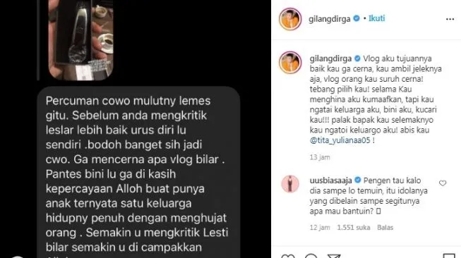 Perkarakan Warganet yang Hina Keluarganya, Gilang Dirga Buru Pelaku yang Pakai Identitas Palsu 3