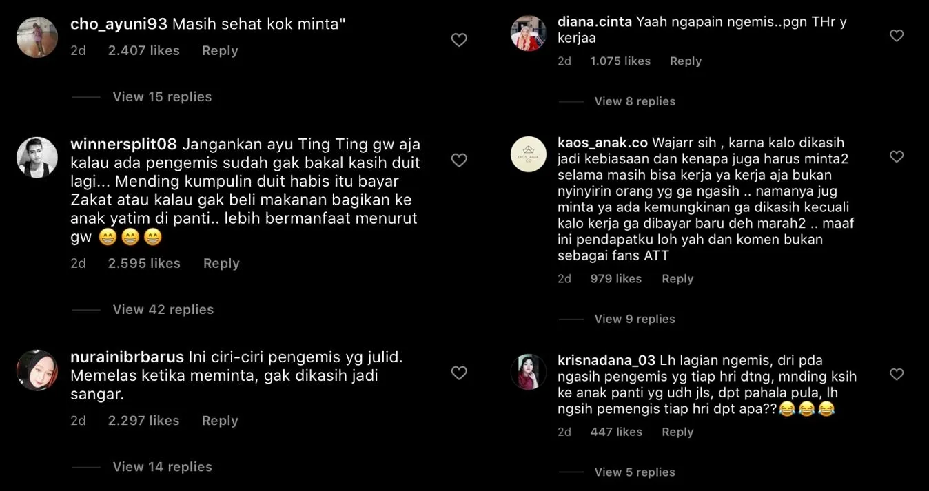Disebut Pelit oleh Pengemis, Ayu Ting Ting Dibela Warganet: Kalau Pengen THR ya Kerja! 5