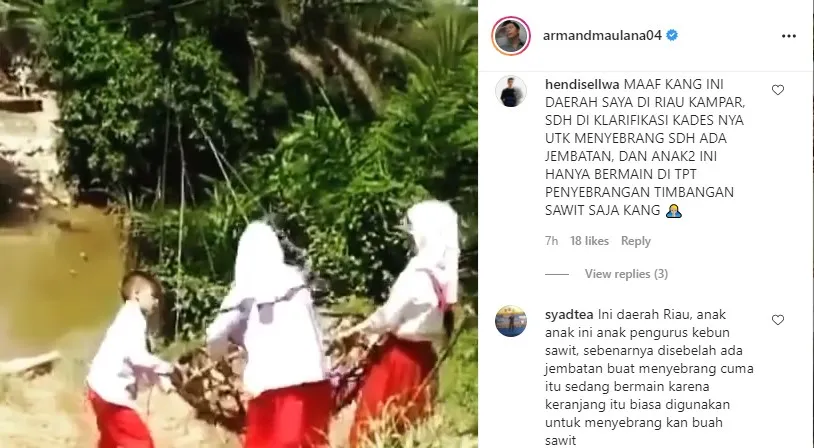 Unggah Foto Anak SD Menyeberang Sungai, Armand Maulana Ingatkan Diri Sendiri: Masih Mengeluh? 2
