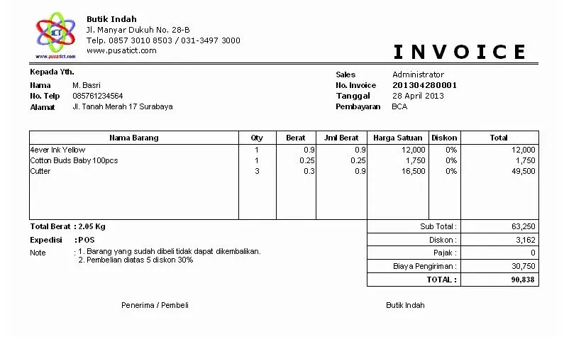 7 Contoh Invoice untuk Bisnis, Keuangan Jadi Rapi 11 contoh invoice pembayaran