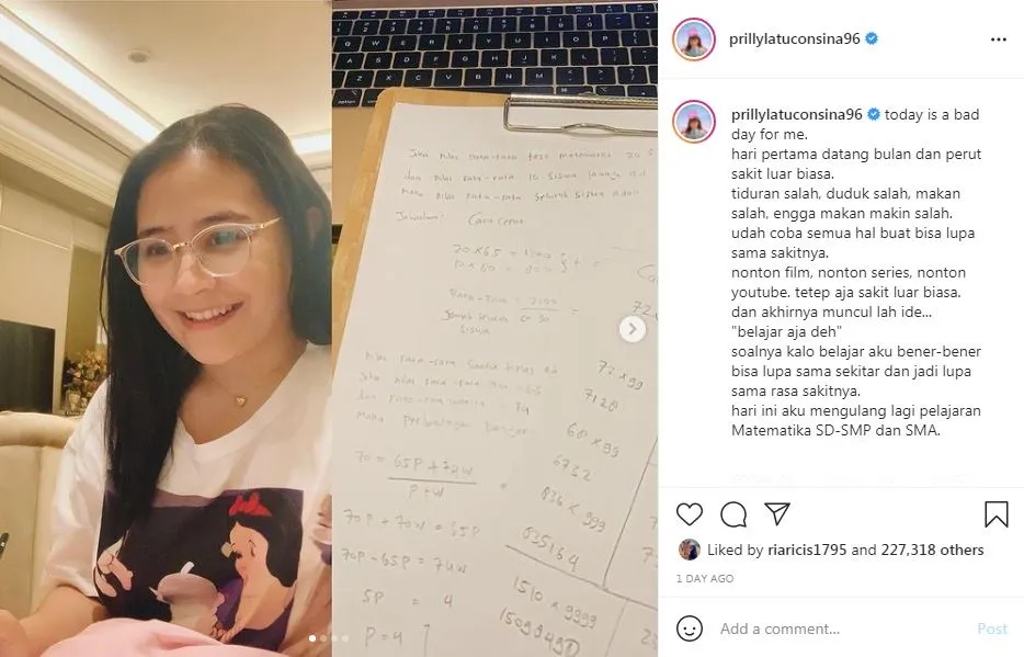 Alihkan Nyeri Menstruasi, Prilly Latuconsina Pilih Mengajar dan Menyelesaikan Soal Matematika 3