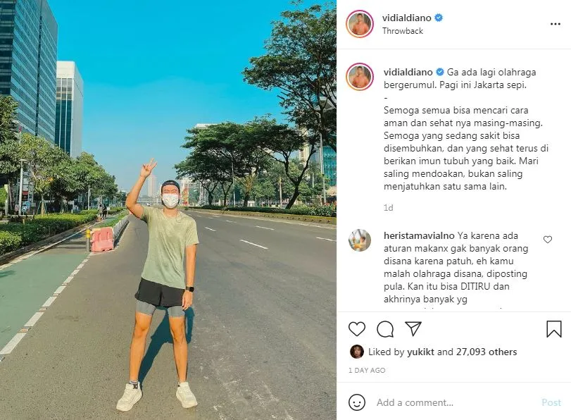 Posting Foto Saat Lari di Jalanan Jakarta yang Sepi, Vidi Aldiano Ditegur Warganet 4