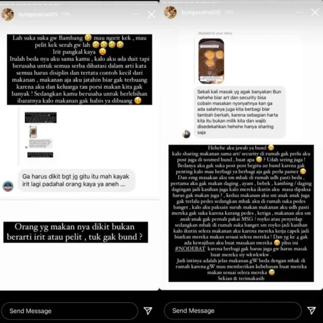 Dibilang Pelit Nggak Masakin Makanan buat ART di Rumah, Bunga Zainal: Nggak Perlu Aku Post di Sosmed 2
