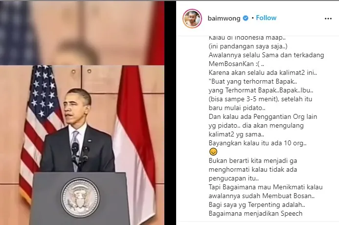Terkesima dengan Pidato Barack Obama, Baim Wong Bandingkan Tekniknya dengan para Pejabat Indonesia 2