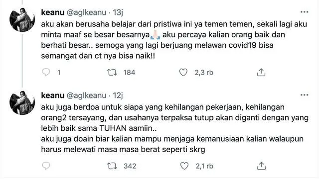 Minta Maaf Usai Postingan Positif Covid-19 Dihujat Warganet, Keanu Agl: Aku Betul-Betul Tidak Peka 4