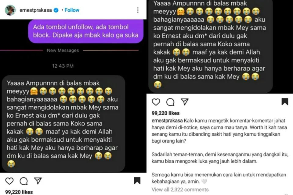 Istri Dapat Komentar Jahat, Ernest Prakasa Bereaksi: Semoga Kamu Menemukan Cara Lain untuk Bahagia 2