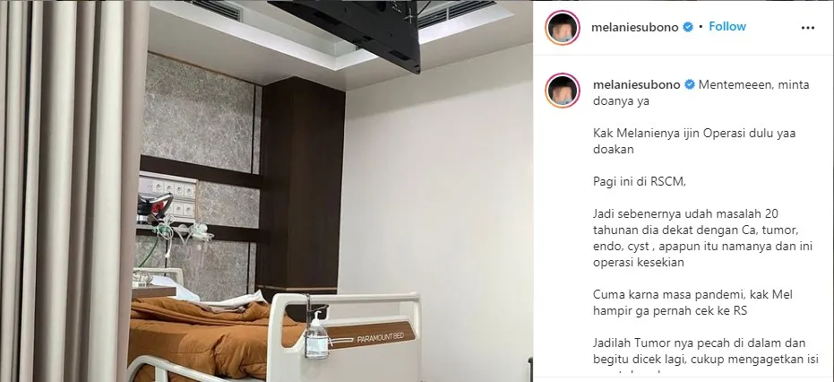 Melanie Subono Jalani Operasi Akibat Pecah Tumor, Ternyata Sudah Idap Puluhan Tahun 3