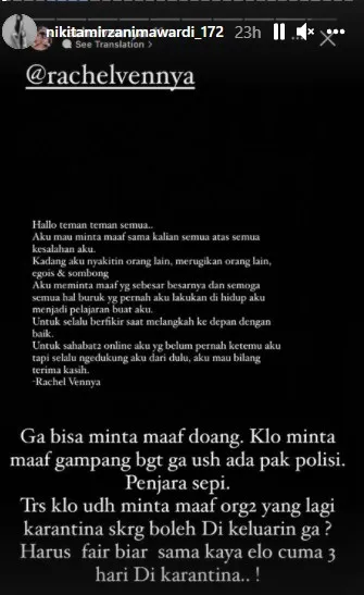Rachel Vennya Akhirnya Minta Maaf atas Kasusnya yang Viral, Sejumlah Artis Turut Berikan Respons 7