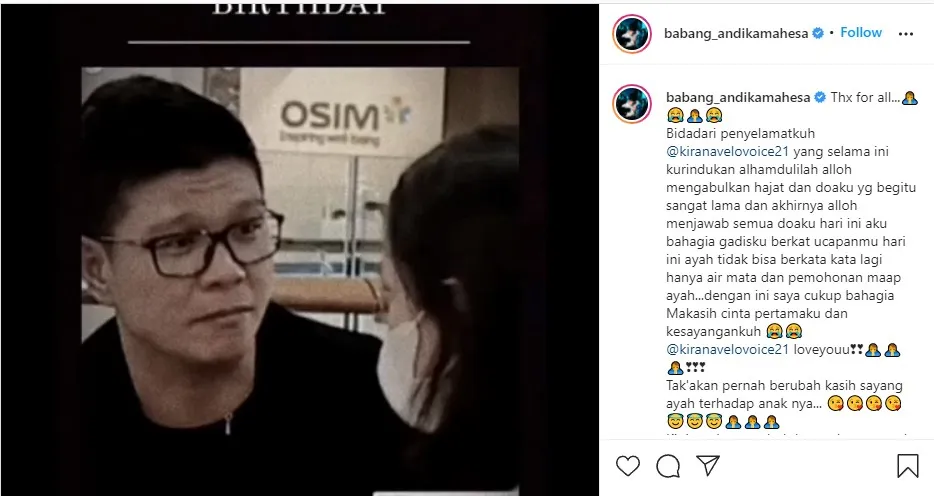 Terharu Dapat Ucapan Ultah dan Hari Ayah dari Putri Pertama, Andika Mahesa: Belasan Tahun Aku Tunggu 3