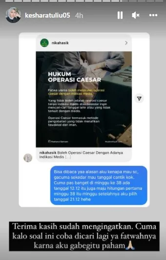 Keinginan Kesha Ratuliu Lahiran Secara Caesar Dikritik, Bantah Alasan Hanya Ingin Tanggal Cantik 4