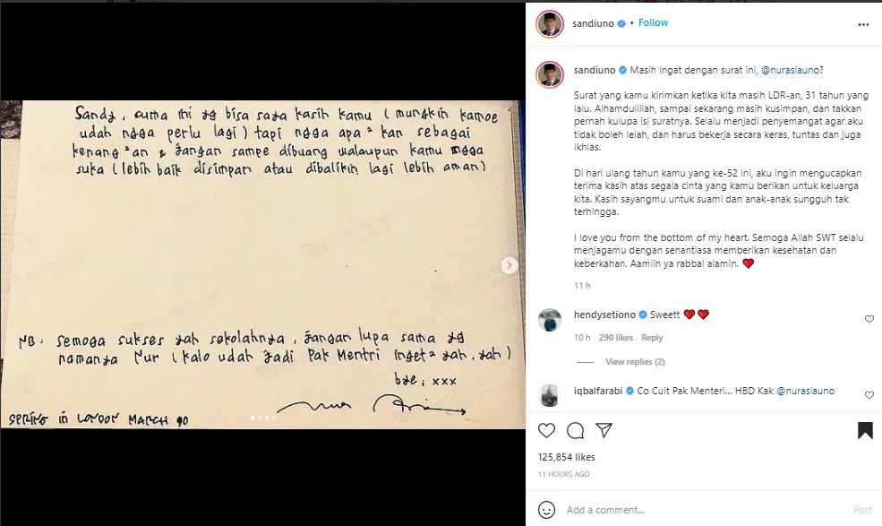 Unggah Surat Cinta Istri 31 Tahun Lalu, Sandiaga Uno: Kasih Sayangmu Tak Terhingga 3