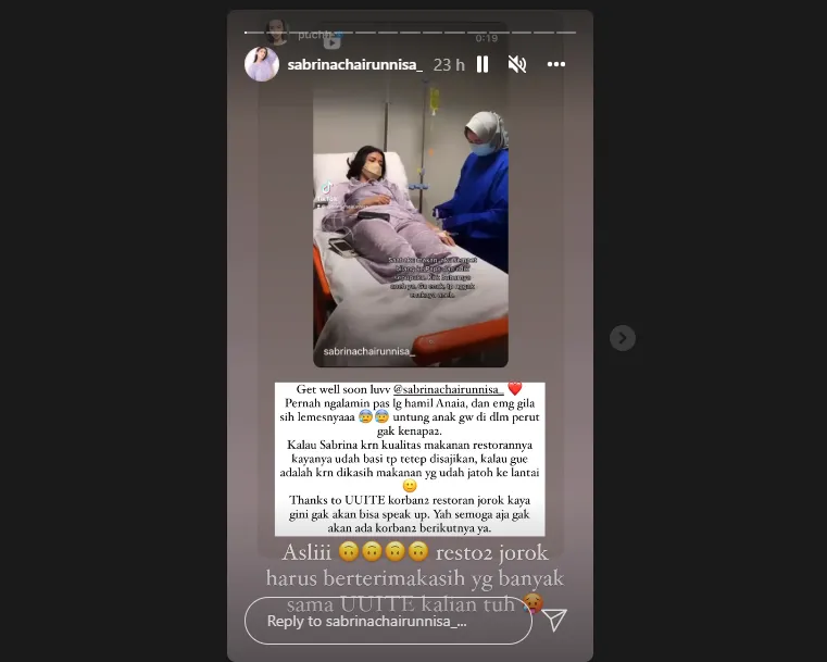 Masuk IGD Gara-Gara Keracunan Makanan di Restoran Terkenal, Sabrina Chairunnisa Singgung Soal UU ITE 2