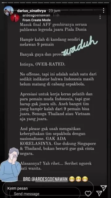 Respons Darius Sinathrya terhadap Ardes Goenawan yang Dianggap Remehkan Timnas di Piala AFF 6