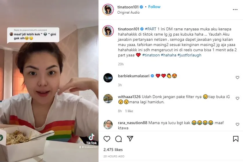 Tanggapan Tina Toon Terhadap Komentar Netizen Tentang Bentuk Wajahnya 5