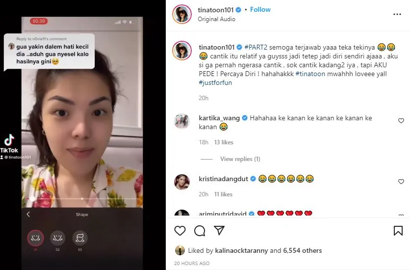 Tanggapan Tina Toon Terhadap Komentar Netizen Tentang Bentuk Wajahnya 6