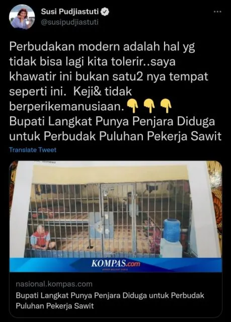 6 Figur Publik yang Kritik Kerangkeng Manusia Milik Bupati Nonaktif Langkat 12 Kecaman Susi Pudjiastuti