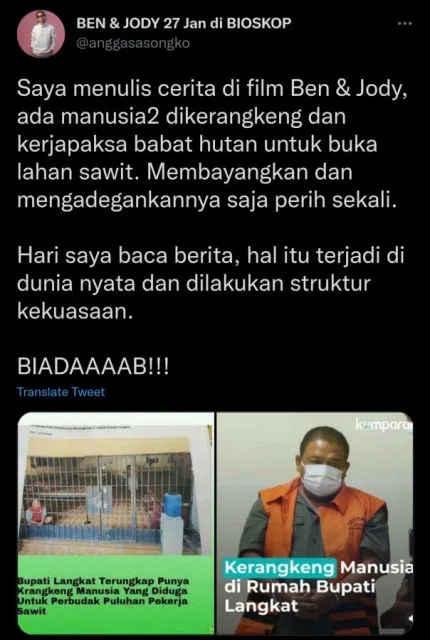 6 Figur Publik yang Kritik Kerangkeng Manusia Milik Bupati Nonaktif Langkat 9 Keprihatinan Angga Sasongko