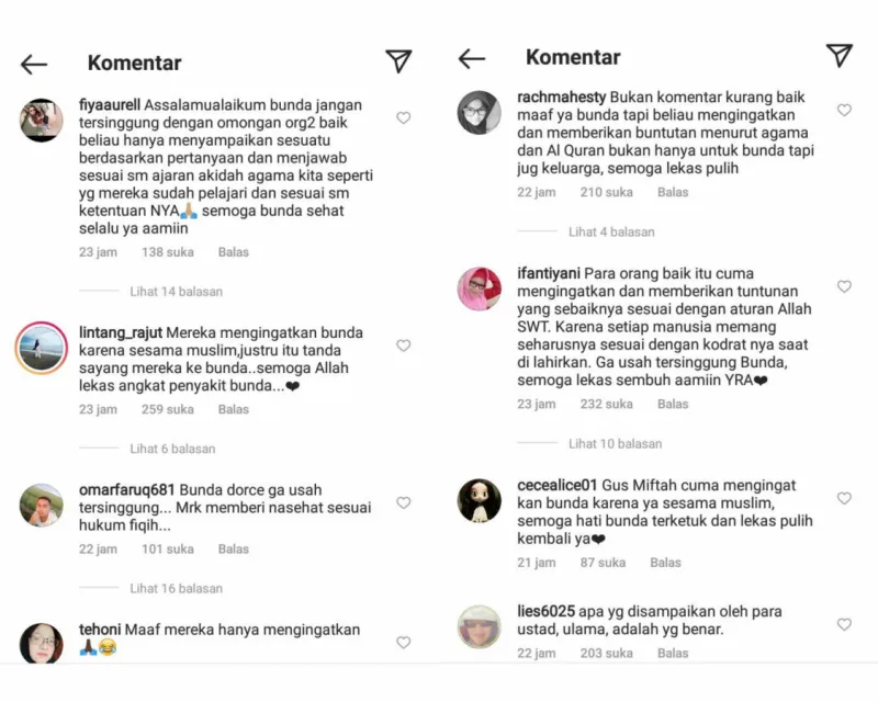 Dorce Tanggapi Komentar Ustaz Soal Keinginannya Dimakamkan sebagai Perempuan 6 Komentar warganet di unggahan Dorce