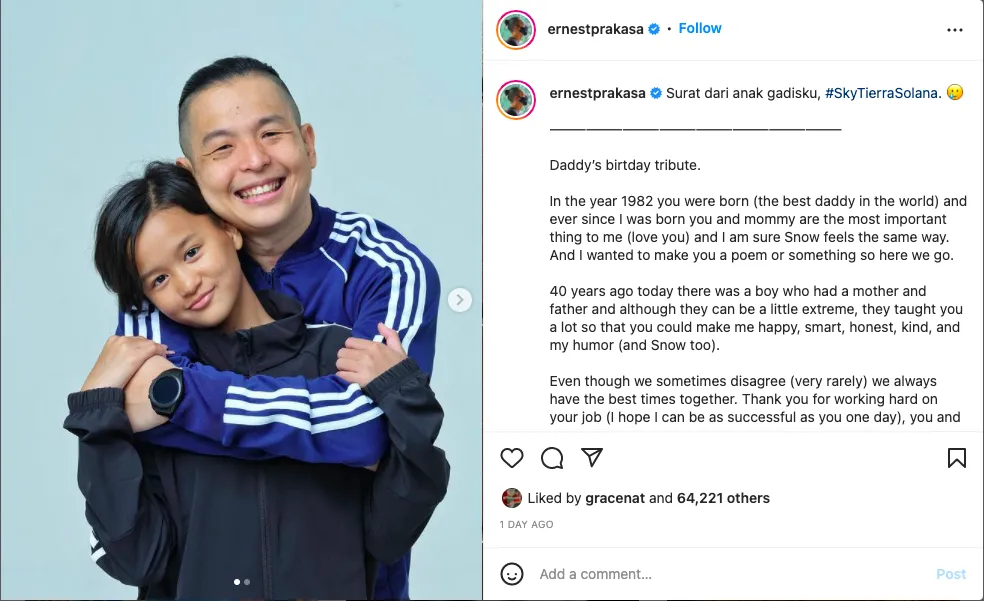 Ernest Prakasa Ulang Tahun ke-40, Dapat Surat Menyentuh dari Sang Putri 3 surat putri ernest