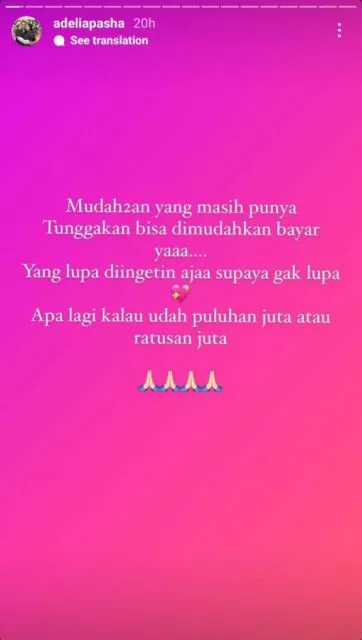 Adelia Pasha Singgung Orang Berhutang Ratusan Juta, Warganet Ikut Komentar 7 unggahan Adelia menyindir orang yang punya hutang