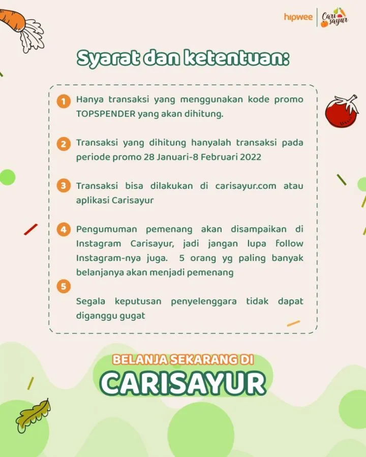 Jadi Top Spender Carisayur, Belanja Makin Hemat dan Bisa Dapat Hadiah 2