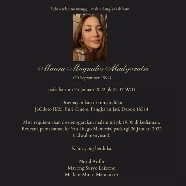Anak Sulung Nurul Arifin, Maura Magnalia Meninggal Dunia di Usia 28 Tahun 2 Putri Nurul Arifin meninggal dunia