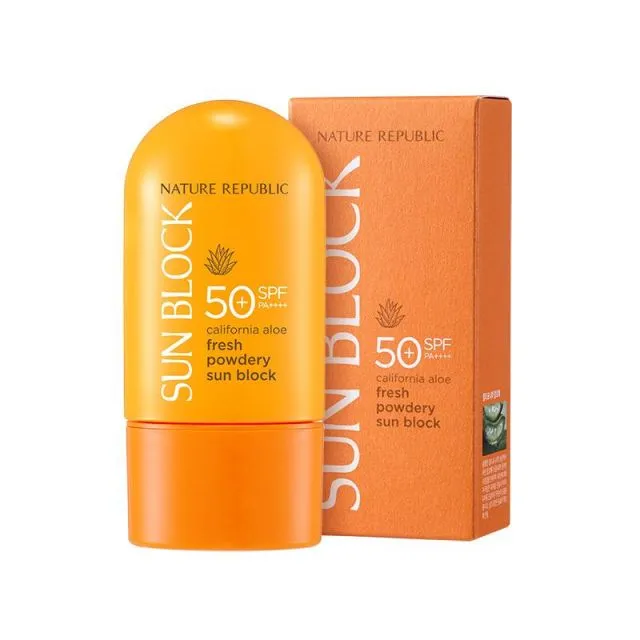 Rekomendasi Sunscreen Stick yang Praktis dan Mudah Diaplikasikan 10 Nature Republic California Aloe Fresh Powdery Sun