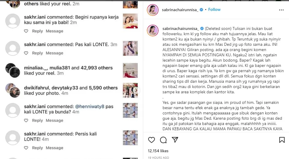 Alasan Sabrina Jarang Ungkap Keromantisan dengan Deddy: Komentar Haters 3