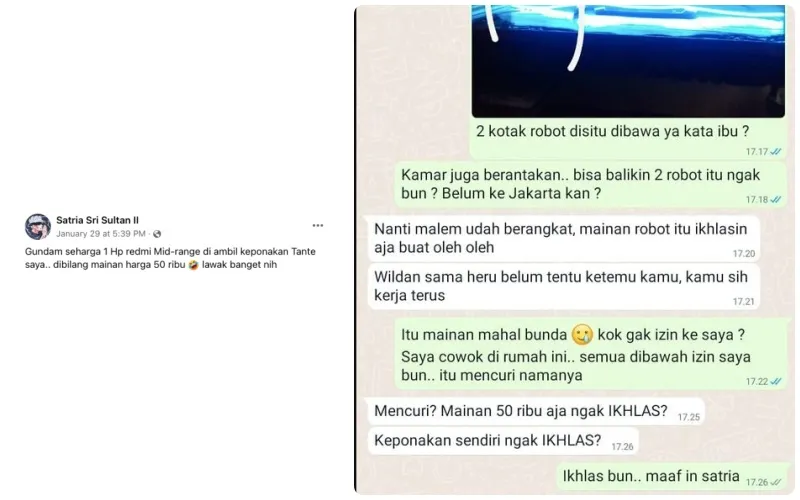 Viral Kisah Gundam Diambil Keponakan Tanpa Izin, Warganet: Gini Banget Rasanya Kehilangan 5 gundam 50 ribu
