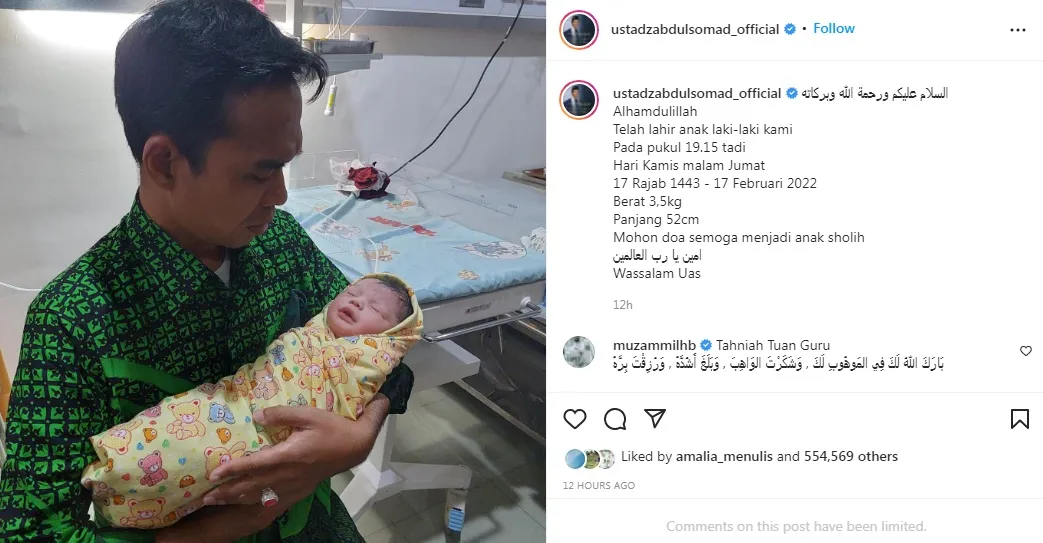 Ustaz Abdul Somad Dikaruniai Anak Laki-laki, Banjir Doa dan Ucapan Selamat 3 ustaz abdul somad dikaruniai anak laki-laki