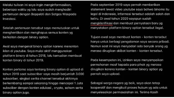 Indra Kenz Minta Maaf, Tegaskan Aplikasi Binomo Masih Ilegal di Indonesia 6 Indra Kenz Binomo