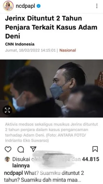 Jerinx didakwa 2 Tahun Penjara dan Denda 50 Juta. Nora Shock Jelaskan Jerinx Sudah Minta Maaf 3 Jerinx dituntut 2 tahun penjara