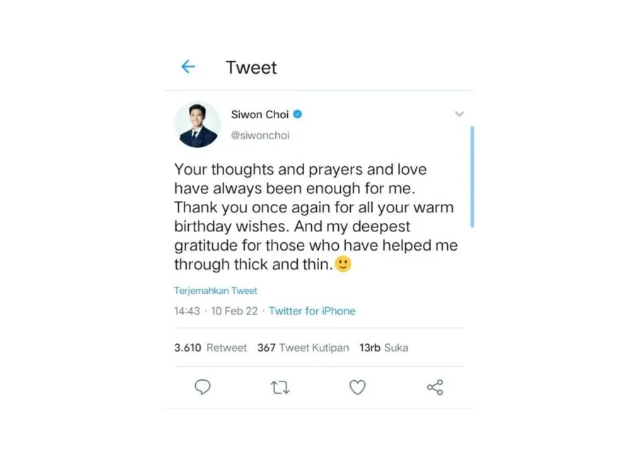 Ulang Tahun, Siwon Super Junior Tak Inginkan Kado 4 Cuitan Siwon tentang doa, harapan, dan cinta