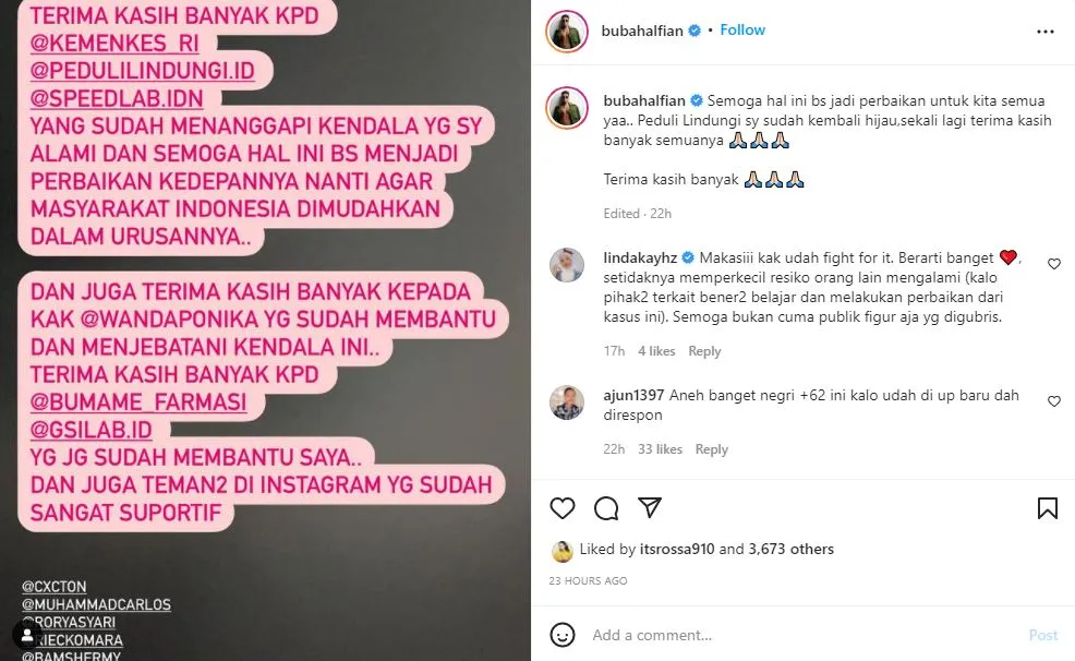Bubah Alfian Protes, Status PeduliLindungi Tiba-tiba Positif. Ini yang Dilakukan! 4 Bubah Alfian protes pedulilindungi