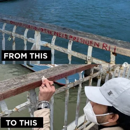 Viral Vandalisme Bertuliskan The Next Presiden RI di Menara Eiffel, Akhirnya Dihapus 4 Penghapusan tulisan pencemaran nama baik Indonesia di Eiffel