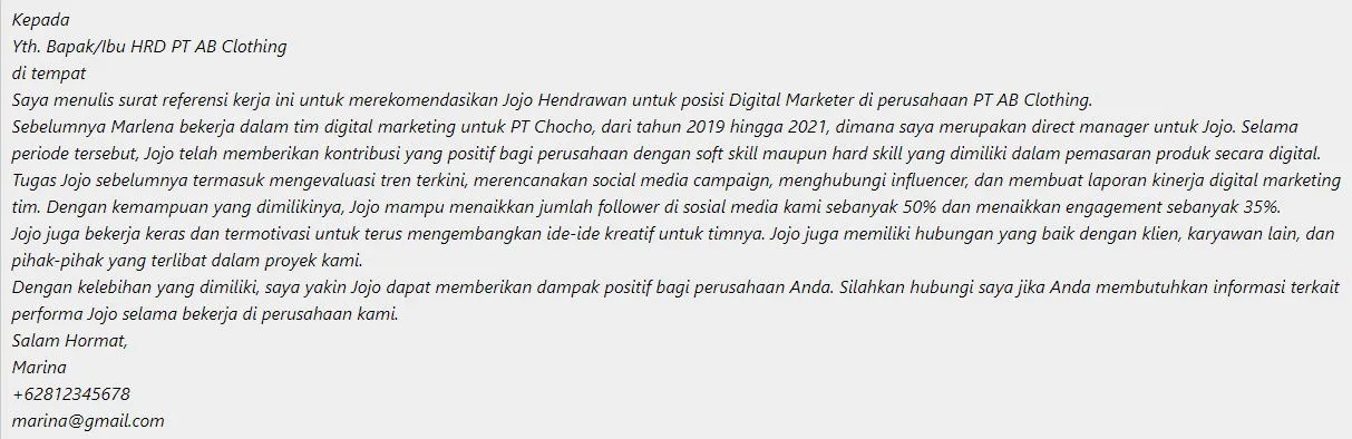 Contoh Surat Referensi Kerja untuk Berbagai Kepentingan 11 Contoh surat referensi kerja dari teman