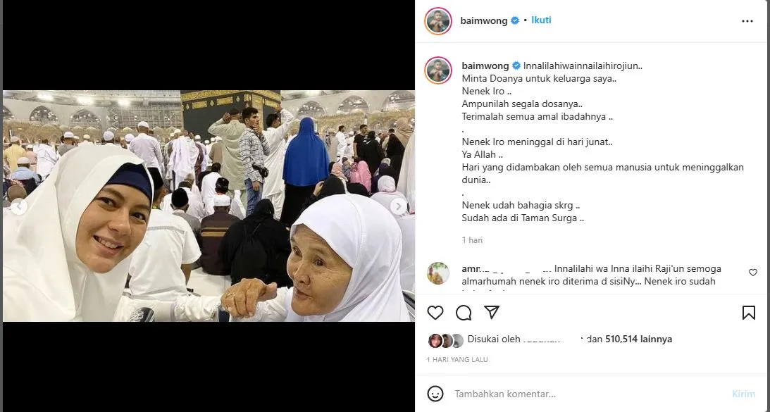 Baim Wong Umumkan Kabar Duka, Nenek Iro Meninggal Dunia 2 Nenek Iroh meninggal dunia