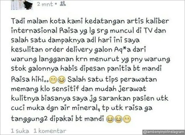 Raisa Klarifikasi Soal Riders Mandi Pakai Air Galon: Nggak Ada Buktinya 3 Post Facebook Raisa