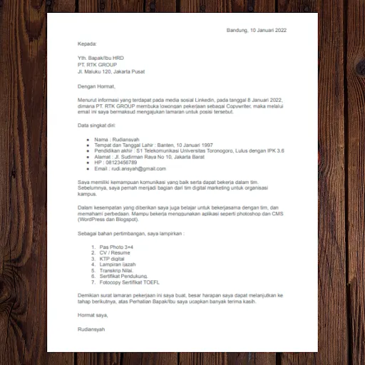 3+ Contoh Surat Lamaran Kerja Simple untuk Fresh Graduate 7 surat lamaran fresh graduate