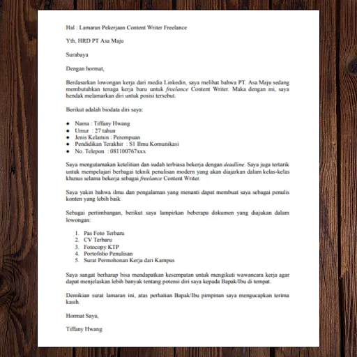 3+ Contoh Surat Lamaran Kerja Simple untuk Fresh Graduate 8 surat lamaran freelance