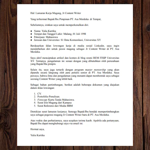 3+ Contoh Surat Lamaran Kerja Simple untuk Fresh Graduate 10 surat lamaran internship