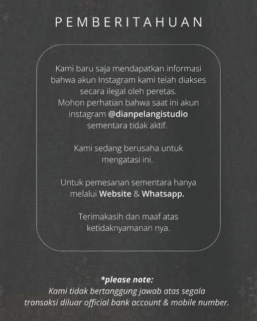 Akun Instagram Dian Pelangi Dibajak, Digunakan Jualan Ponsel Murah 3 Dian Pelangi Studio Diretas