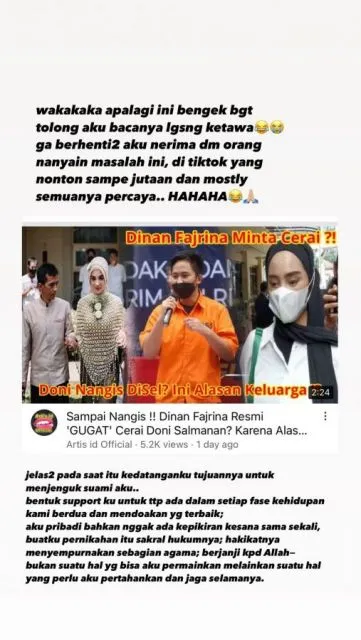 Dinan Fajrina Beri Klarifikasi, Bantah Isu Gugat Cerai Doni Salmanan 3 Digosipkan Gugat Cerai Doni Salmanan, Dinan Fajrina Bantah Gosip Tersebut