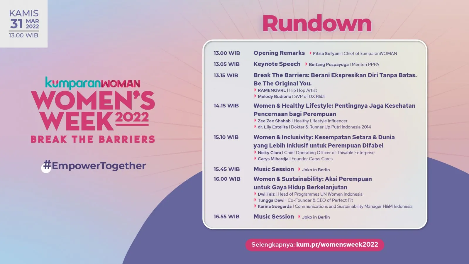 Ajak Seluruh Perempuan Indonesia Dobrak Batasan, kumparanWOMAN Kembali Gelar Women’s Week 2022 3 Rundown Womenâs Week 2022. Dok: kumparan.