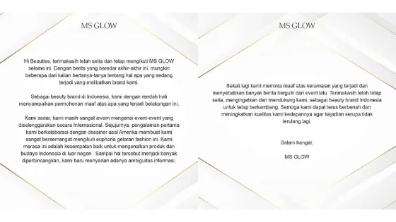 Brand MS Glow Minta Maaf Terkait Pengakuannya Tampil di PFW 2022 3 MS Glow meminta maaf terkait ajang Paris Fashion Week 2022