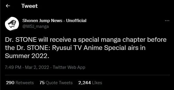 Manga Dr. Stone Selesai, Masih Ada Chapter Pendek yang Siap Menemani 2 Tangkapan layar