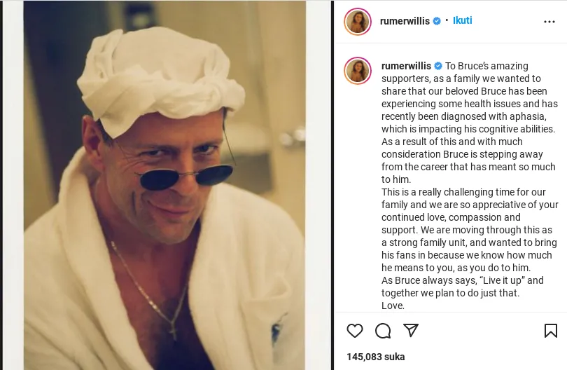 Bruce Willis Pensiun dari Dunia Hiburan Akibat Alami Afasia 3 Bruce Wilis Pensiun Akting Akibat Alami Afasia